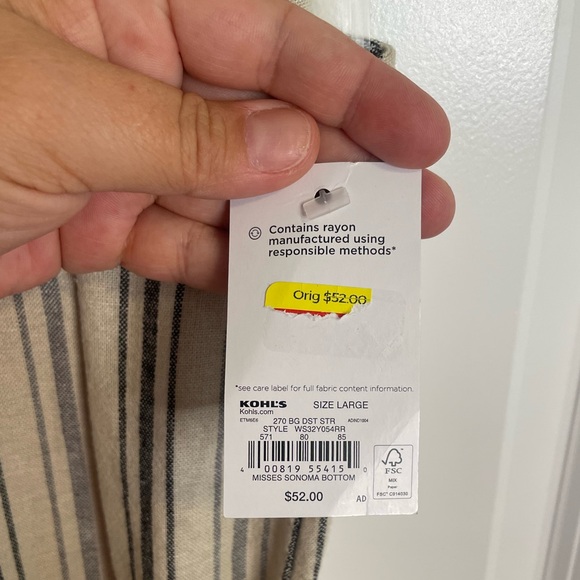 NWT Sonoma Linen Blend Jumpsuit- Light Tan with Gray/Blue Vertical Stripes, Sz L - Picture 13 of 13